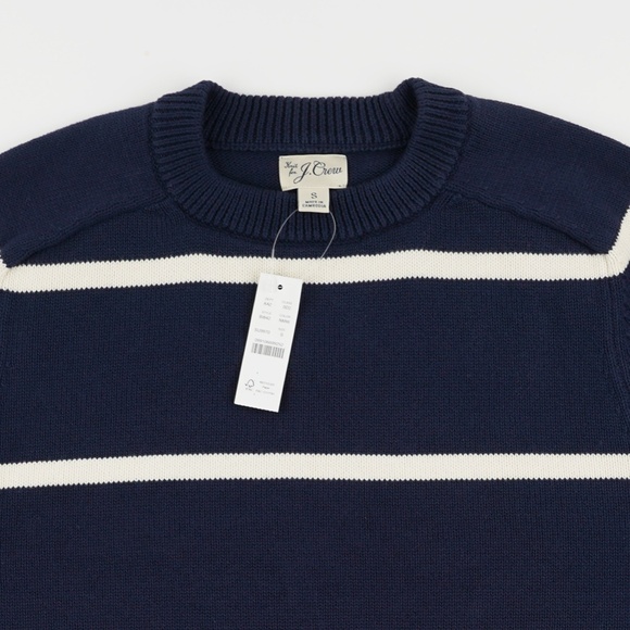 New J.CREW Mens Size S Heritage Cotton Crewneck Sweater White Navy Stripe BI842 - Picture 6 of 7